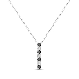 0.31 CT. T.W. Black and White Diamond Alternating Vertical Bar Pendant in Sterling Silver - 16&quot;