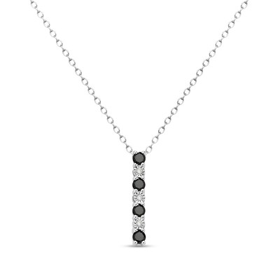 0.31 CT. T.W. Black and White Diamond Alternating Vertical Bar Pendant in Sterling Silver - 16"