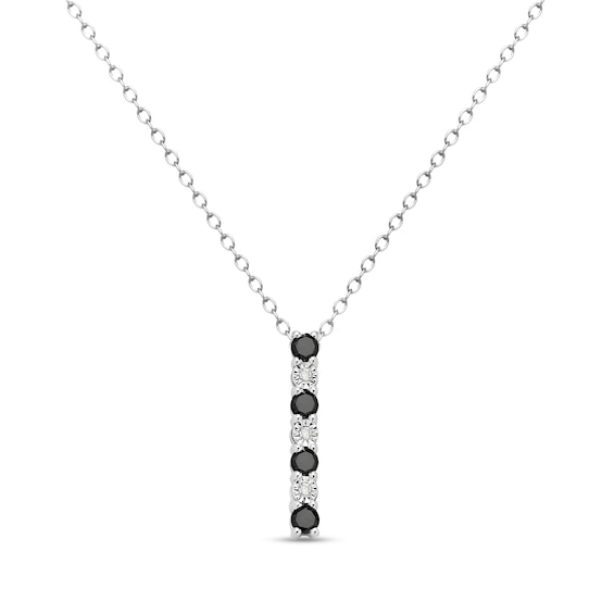 0.31 CT. T.W. Black and White Diamond Alternating Vertical Bar Pendant in Sterling Silver - 16"