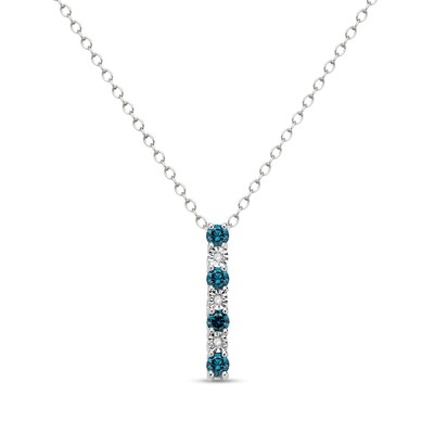 0.31 CT. T.W. Blue and White Diamond Alternating Bar Pendant in Sterling Silver - 16"