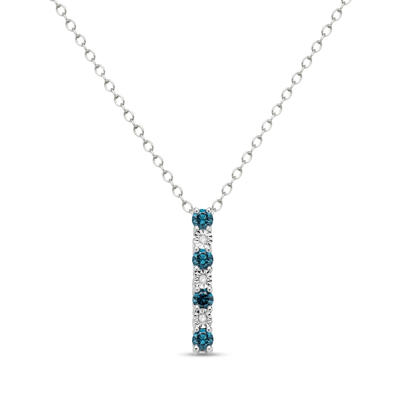 0.31 CT. T.W. Blue and White Diamond Alternating Bar Pendant in Sterling Silver - 16"|Peoples Jewellers