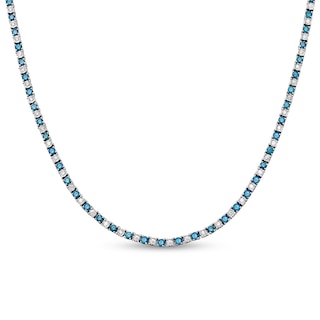 6.72 CT. T.W. Blue and White Diamond Alternating Tennis Necklace in Sterling Silver