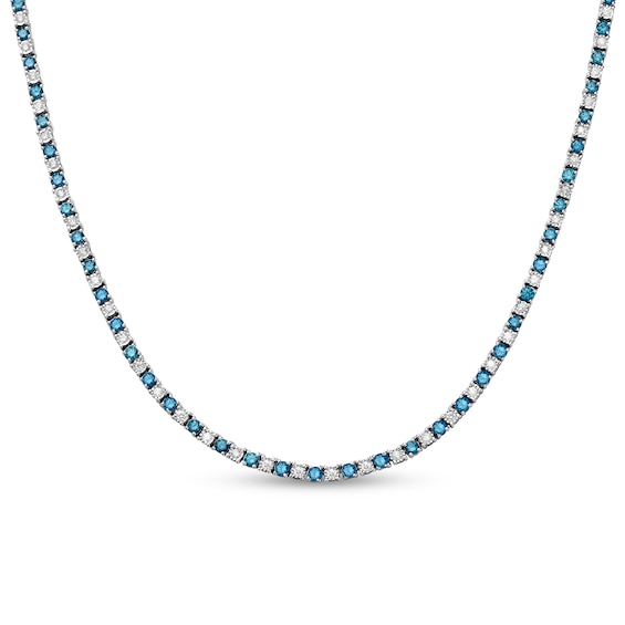 6.72 CT. T.W. Blue and White Diamond Alternating Tennis Necklace in Sterling Silver