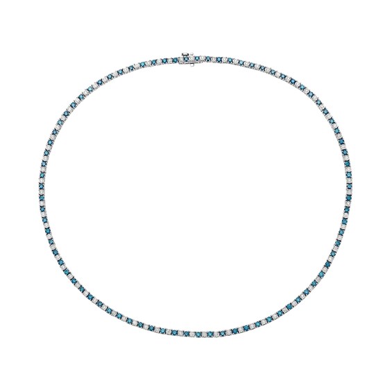 6.72 CT. T.W. Blue and White Diamond Alternating Tennis Necklace in Sterling Silver