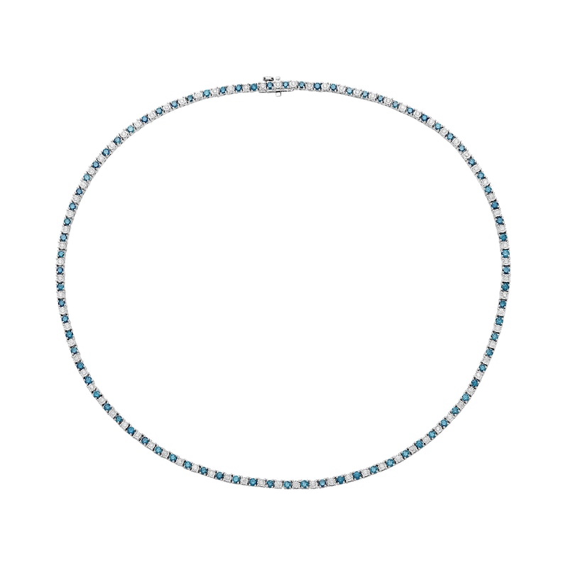 6.72 CT. T.W. Blue and White Diamond Alternating Tennis Necklace in Sterling Silver