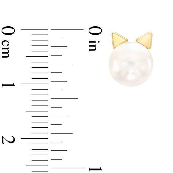 Child's 7.25mm Button Freshwater Cultured Pearl Cat Ear Stud Earrings in 14K Gold