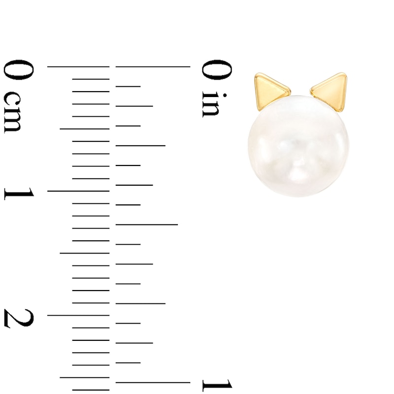 Child's 7.25mm Button Freshwater Cultured Pearl Cat Ear Stud Earrings in 14K Gold