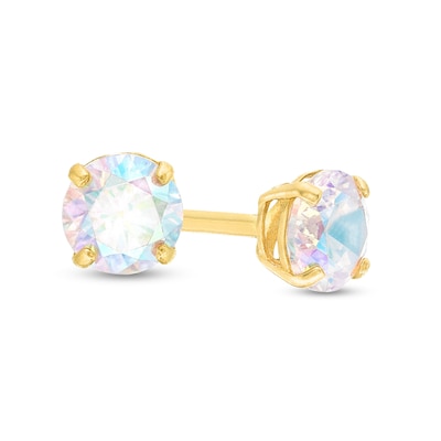 Child's 4.0mm Iridescent Cubic Zirconia Solitaire Stud Earrings in 14K Gold