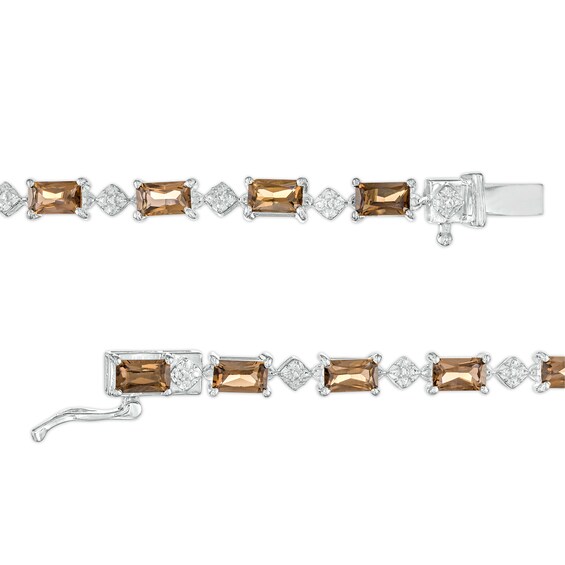 Emerald-Cut Smoky Quartz and White Lab-Created Sapphire Kite Frame Alternating Line Bracelet in Sterling Silver – 7.25"