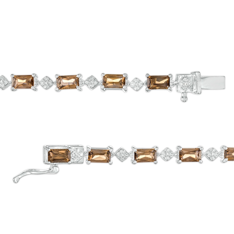 Emerald-Cut Smoky Quartz and White Lab-Created Sapphire Kite Frame Alternating Line Bracelet in Sterling Silver – 7.25"