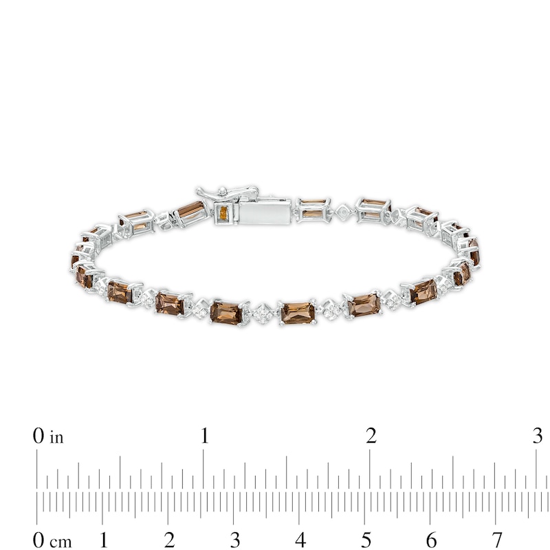 Emerald-Cut Smoky Quartz and White Lab-Created Sapphire Kite Frame Alternating Line Bracelet in Sterling Silver – 7.25"|Peoples Jewellers