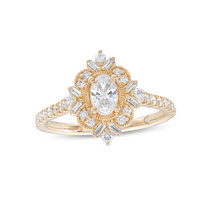 Emmy London 1.00 CT. T.W. Certified Oval Diamond Vintage-Style Engagement Ring in 18K Gold (F/ VS2)|Peoples Jewellers