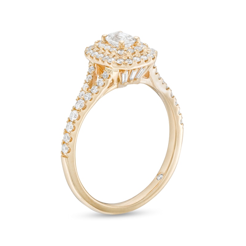 Emmy London 0.80 CT. T.W. Certified Emerald-Cut Diamond Double Engagement Frame Ring in 18K Gold (F/ VS2)