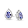 Thumbnail Image 0 of Pear-Shaped Tanzanite and 0.07 CT. T.W. Diamond Stud Earrings in Sterling Silver