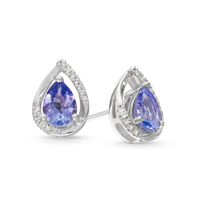 Pear-Shaped Tanzanite and 0.07 CT. T.W. Diamond Stud Earrings in Sterling Silver