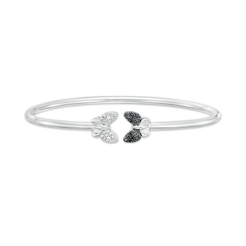 0.04 CT. T.W. Black and White Diamond Double Butterfly Open Bangle in Sterling Silver - 7.75"|Peoples Jewellers