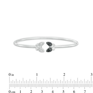 0.04 CT. T.W. Black and White Diamond Double Butterfly Open Bangle in Sterling Silver - 7.75"