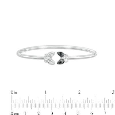 0.04 CT. T.W. Black and White Diamond Double Butterfly Open Bangle in Sterling Silver - 7.75"