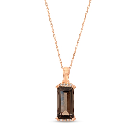 Baguette Smoky Quartz and Diamond Accent Pendant in 10K Rose Gold