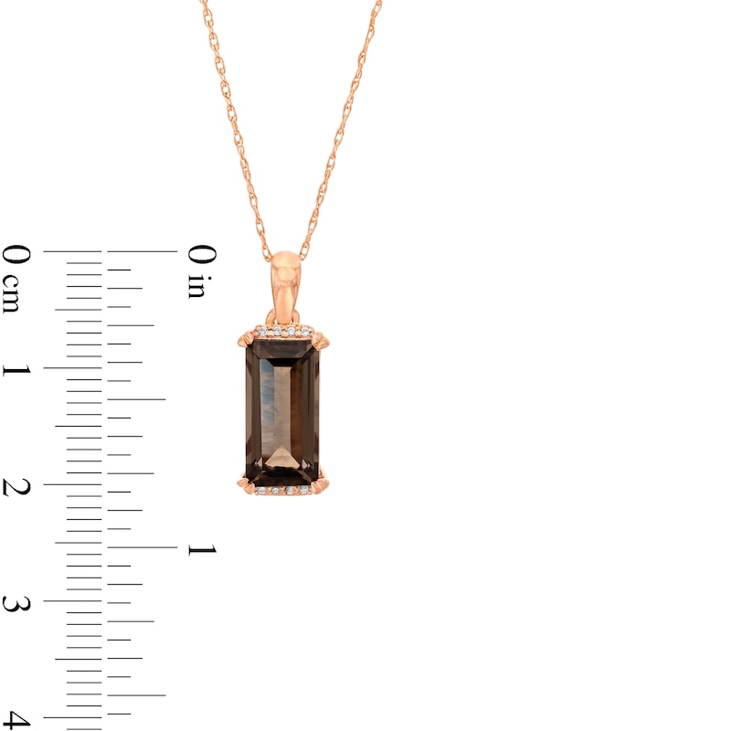 Baguette Smoky Quartz and Diamond Accent Pendant in 10K Rose Gold