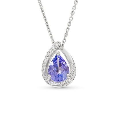 Pear-Shaped Tanzanite and 0.06 CT. T.W. Diamond Pendant in Sterling Silver