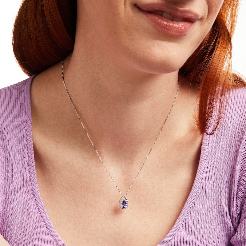 Pear-Shaped Tanzanite and 0.06 CT. T.W. Diamond Pendant in Sterling Silver|Peoples Jewellers