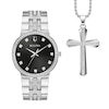 Men's Bulova Crystal Accent Watch with Black Dial and Cross Pendant Box Set (Model: 96K110)