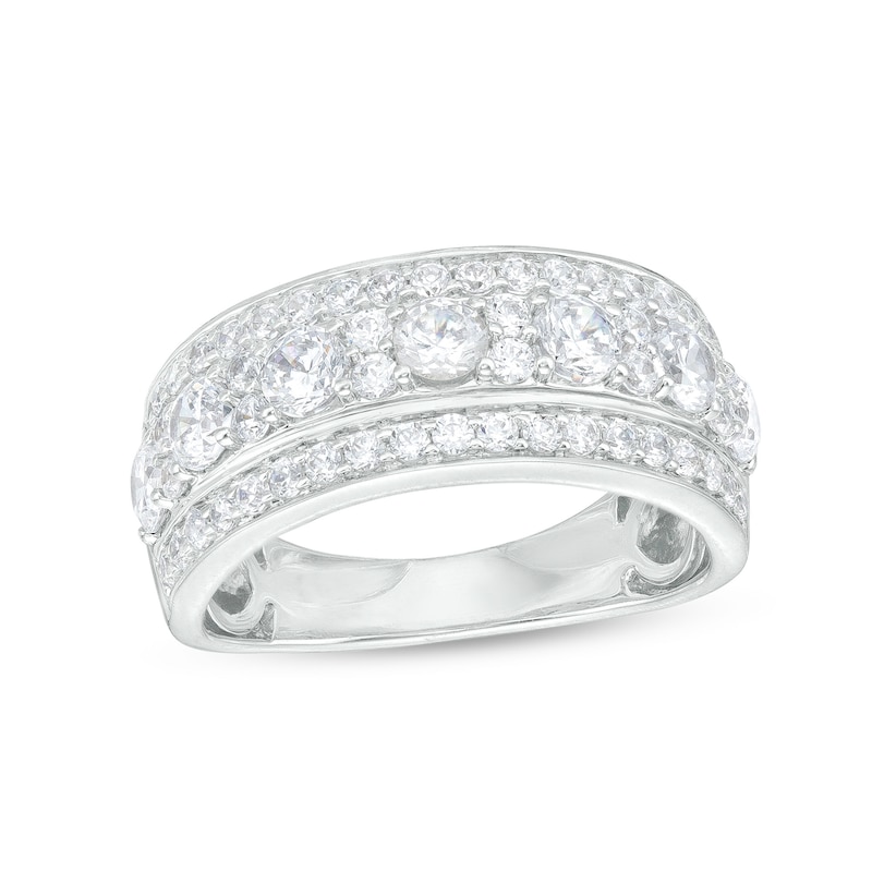 1.45 CT. T.W. Diamond Alternating Multi-Row Band in 10K White Gold ...