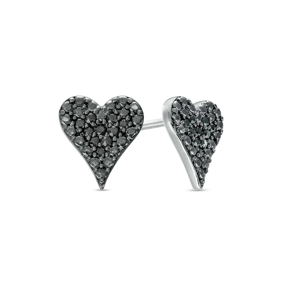 0.10 CT. T.W. Black Multi-Diamond Heart Stud Earrings in Sterling Silver