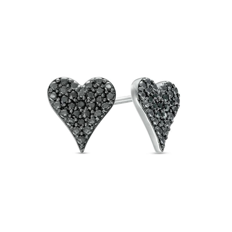 0.10 CT. T.W. Black Multi-Diamond Heart Stud Earrings in Sterling Silver|Peoples Jewellers