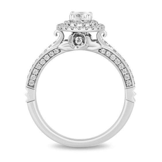 Enchanted Disney Cinderella 0.95 CT. T.W. Oval Diamond Double Frame Engagement Ring in 14K White Gold