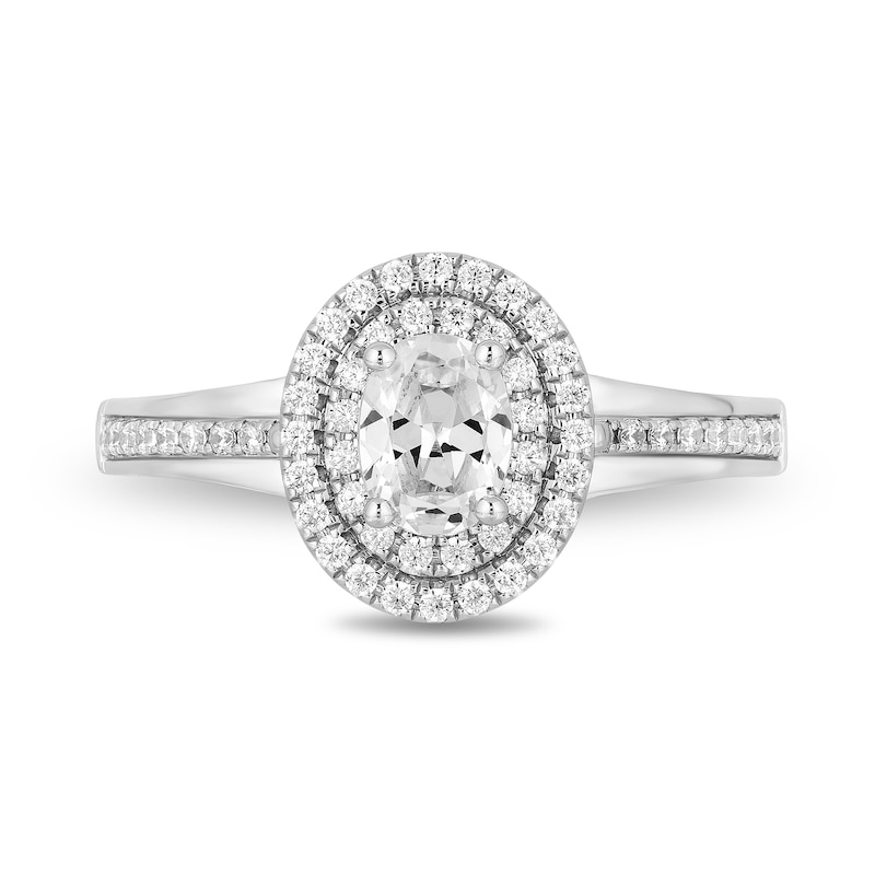 Enchanted Disney Cinderella 0.95 CT. T.W. Oval Diamond Double Frame Engagement Ring in 14K White Gold|Peoples Jewellers