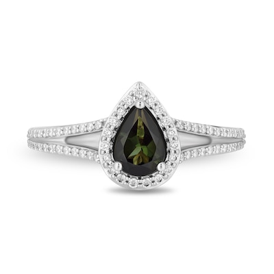 Enchanted Disney Tinker Bell Pear-Shaped Green Tourmaline and 0.37 CT. T.W. Diamond Engagement Ring in 14K Two-Tone Gold