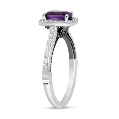 Enchanted Disney Villains Ursula Cushion-Cut Amethyst and 0.29 CT. T.W. Diamond Frame Engagement Ring in 14K White Gold