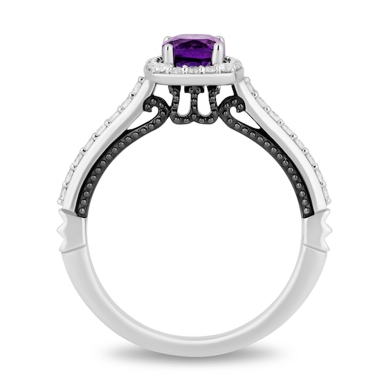 Enchanted Disney Villains Ursula Cushion-Cut Amethyst and 0.29 CT. T.W. Diamond Frame Engagement Ring in 14K White Gold