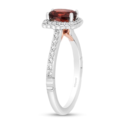 Enchanted Disney Snow White Cushion-Cut Garnet and 0.29 CT. T.W. Diamond Frame Engagement Ring in 14K Two-Tone Gold