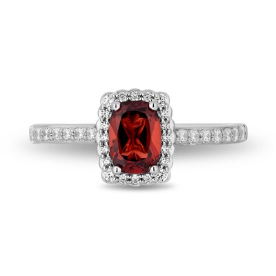 Enchanted Disney Snow White Cushion-Cut Garnet and 0.29 CT. T.W. Diamond Frame Engagement Ring in 14K Two-Tone Gold