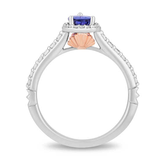 Enchanted Disney Ariel Pear-Shaped Tanzanite and 0.29 CT. T.W. Diamond Frame Engagement Ring in 14K Two-Tone Gold