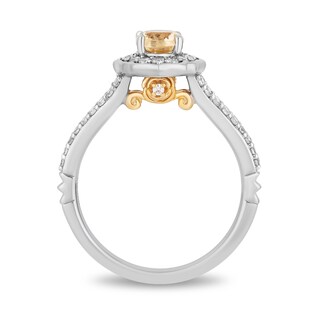 Enchanted Disney Belle Oval Citrine and 0.45 CT. T.W. Diamond Frame Split Shank Engagement Ring in 14K Two-Tone Gold