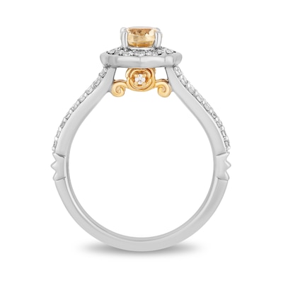 Enchanted Disney Belle Oval Citrine and 0.45 CT. T.W. Diamond Frame Split Shank Engagement Ring in 14K Two-Tone Gold