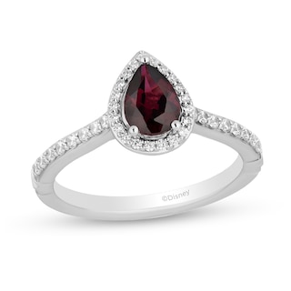 Enchanted Disney Mulan Pear-Shaped Rhodolite Garnet and 0.29 CT. T.W. Diamond Frame Engagement Ring in 14K Two-Tone Gold