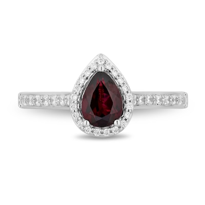 Enchanted Disney Mulan Pear-Shaped Rhodolite Garnet and 0.29 CT. T.W. Diamond Frame Engagement Ring in 14K Two-Tone Gold