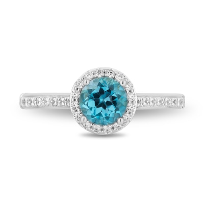 Enchanted Disney Jasmine 6.0mm Swiss Blue Topaz and 0.29 CT. T.W. Diamond Frame Engagement Ring in 14K White Gold