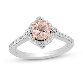 Enchanted Disney Aurora 6.0mm Morganite and 0.29 CT. T.W. Diamond Frame Engagement Ring in 14K Two-Tone Gold