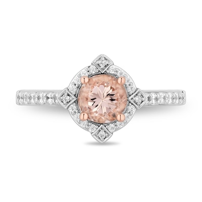 Enchanted Disney Aurora 6.0mm Morganite and 0.29 CT. T.W. Diamond Frame Engagement Ring in 14K Two-Tone Gold