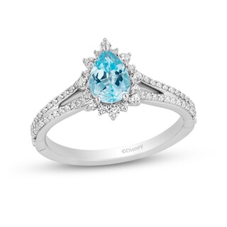 Enchanted Disney Elsa Pear-Shaped Sky Blue Topaz and 0.37 CT. T.W. Diamond Frame Engagement Ring in 14K White Gold