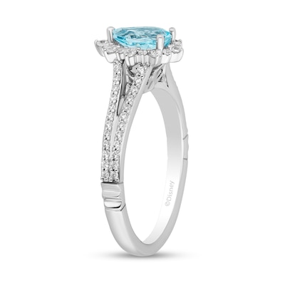 Enchanted Disney Elsa Pear-Shaped Sky Blue Topaz and 0.37 CT. T.W. Diamond Frame Engagement Ring in 14K White Gold