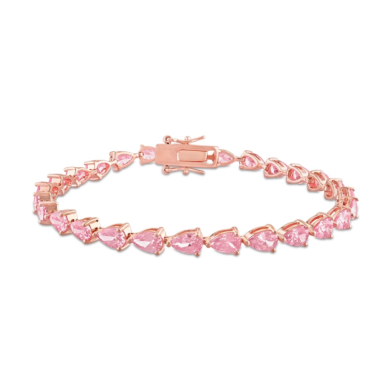 Pear-Shaped Pink Lab-Created Sapphire Tennis Bracelet in Sterling Silver with Rose Rhodium - 7.25"|Peoples Jewellers