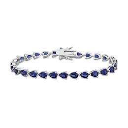 Pear-Shaped Blue Lab-Created Sapphire Tennis Bracelet in Sterling Silver - 7.25&quot;