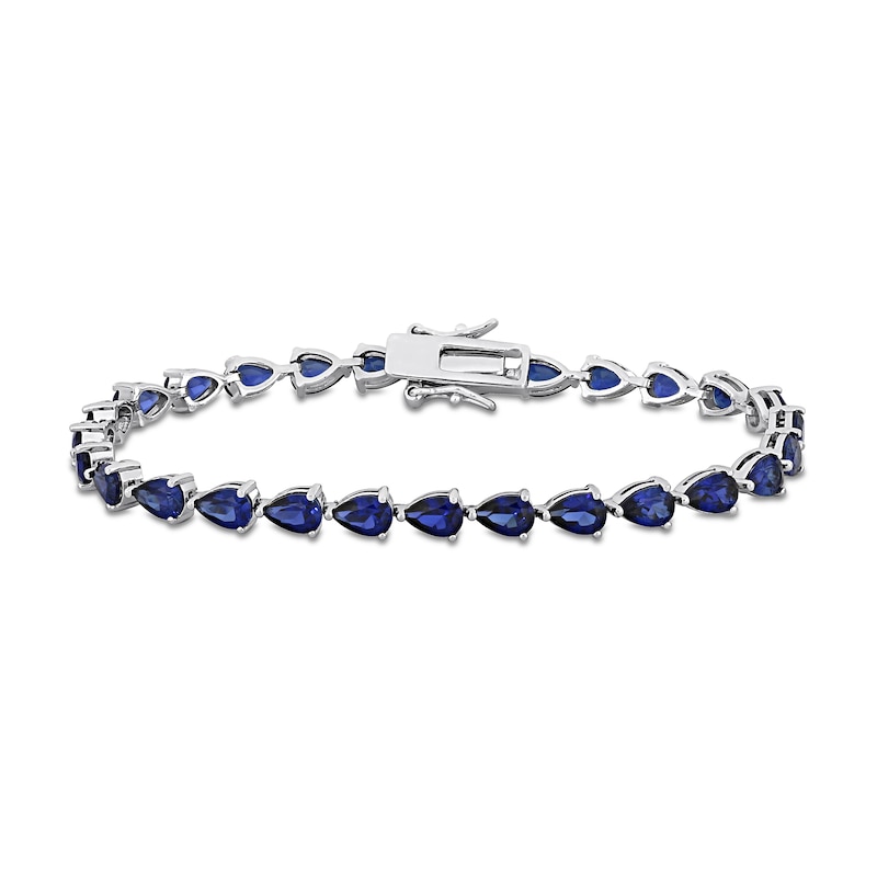 Pear-Shaped Blue Lab-Created Sapphire Tennis Bracelet in Sterling Silver - 7.25"
